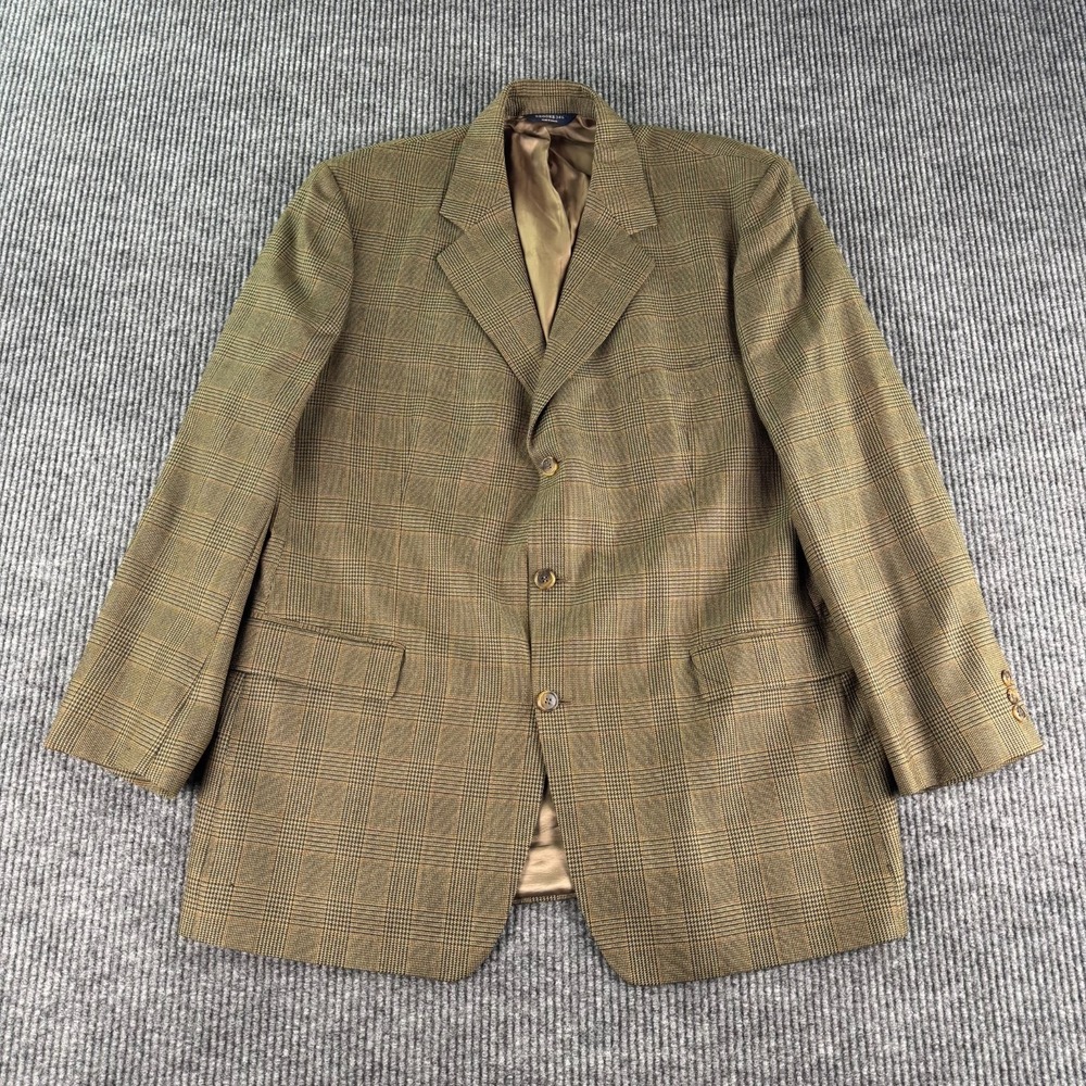 Vintage Brooks Brothers 346 Blazer 44L Brown Glen Plaid Wool Sport Coat 90s READ